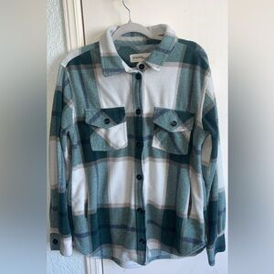 Plaid Button Down Shirt - Green and White
